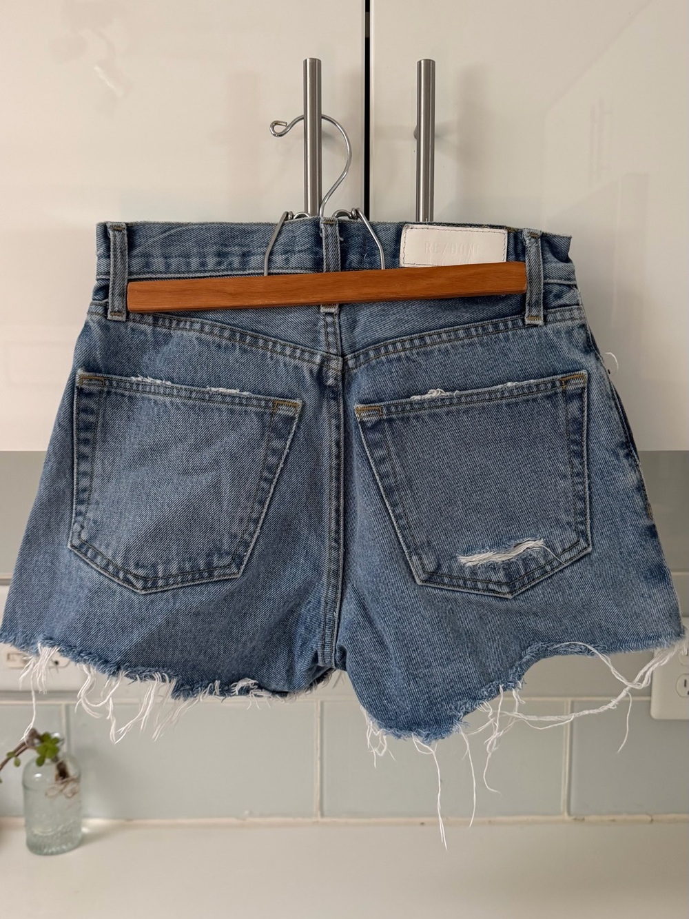 Re/Done Classic High-Rise Distressed Denim Shorts - Blue